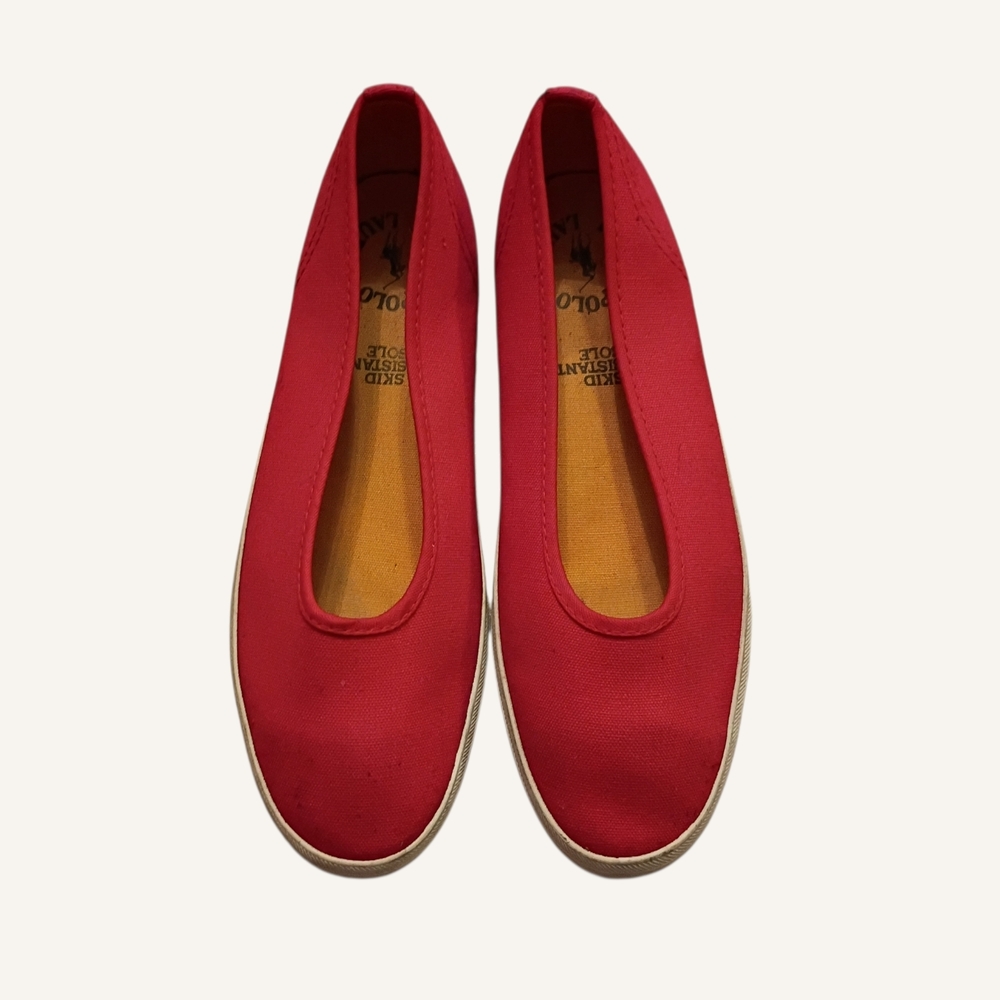 VINTAGE Polo Ralph Lauren Red Slip On Canvas Shoes 8